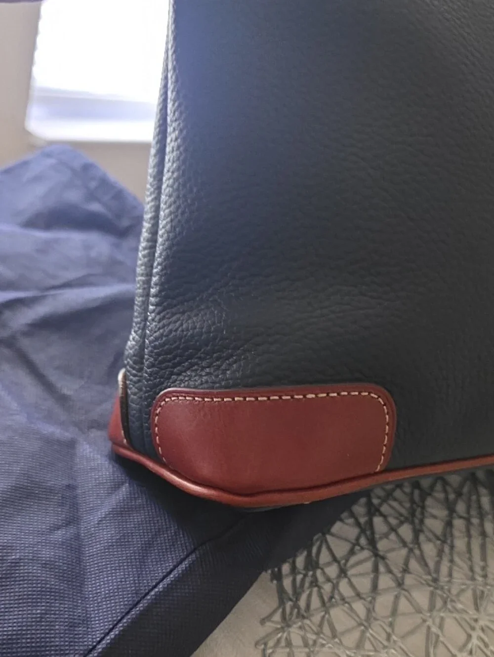 Dooney & Bourke Black Pebble Leather Messenger Bag with Brown Trim